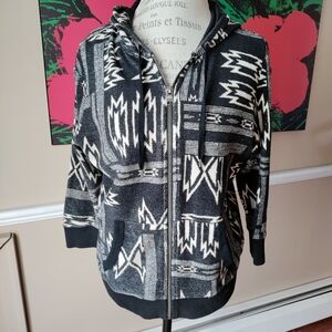 Ralph Lauren Jeans Co. Black & Ivory Aztec Zip-Up Hoodie Jacket Size L